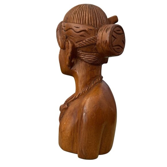 Vintage Hand Carved Wooden Bust Solid Wood Primitive Native Tribal Figure - Picture 3 of 6